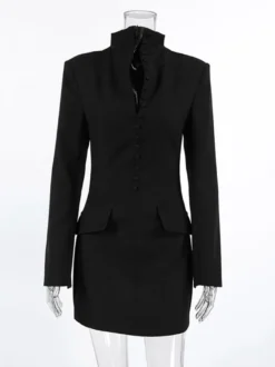 Robe de soirée mini élégante à col V poches boutonnées et coupe ajustée