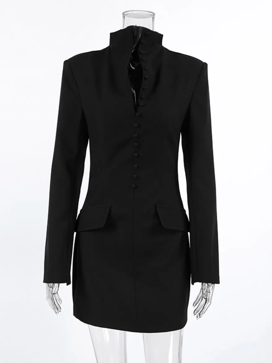 Robe de soirée mini élégante à col V poches boutonnées et coupe ajustée