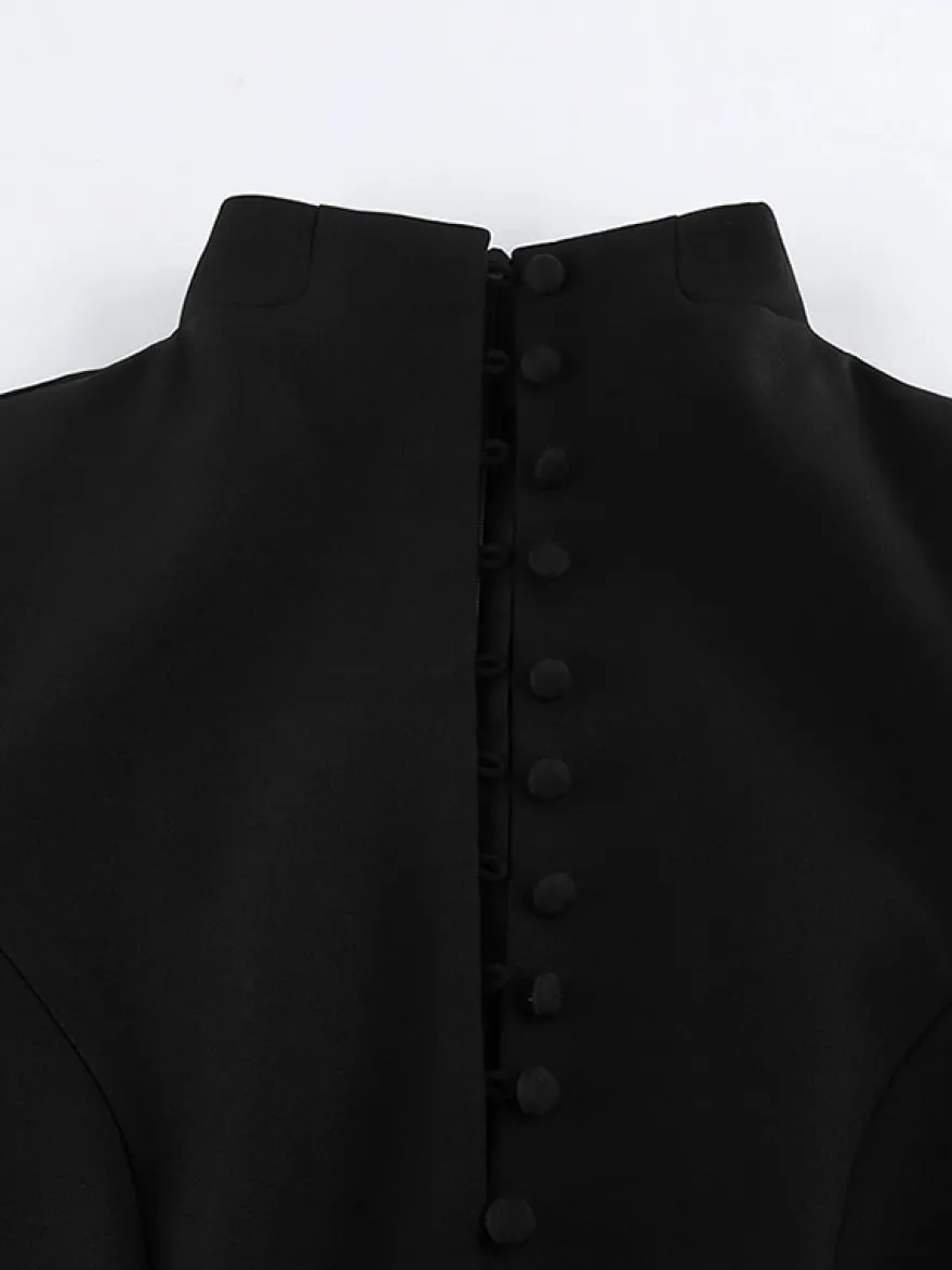 Robe de soirée mini élégante à col V poches boutonnées et coupe ajustée