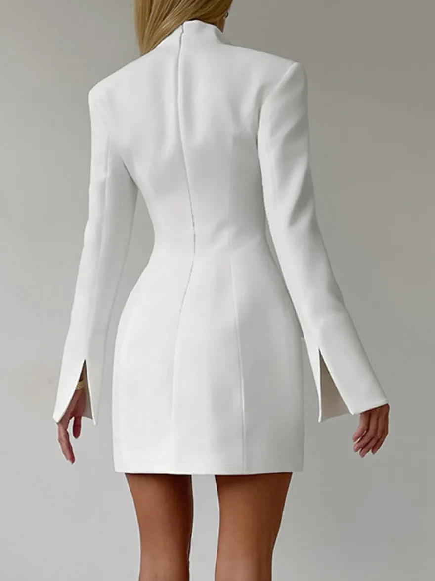 Robe de soirée mini élégante à col V poches boutonnées et coupe ajustée