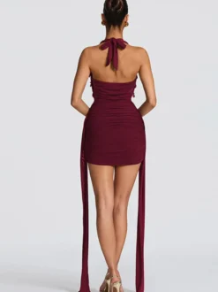 Robe de soirée mini noire à col V lacé sans manches dos nu robe sexy semi-formelle