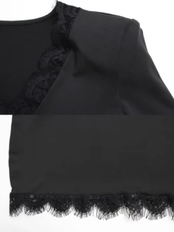 Robe de soirée moulante mini à manches longues et col en V ornée de dentelle pour femme 2026