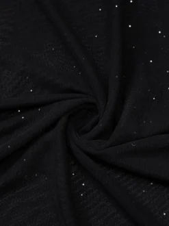 Robe de soirée noire à paillettes en résille avec ras-de-cou et fente robe longue transparente pour boîte de nuit
