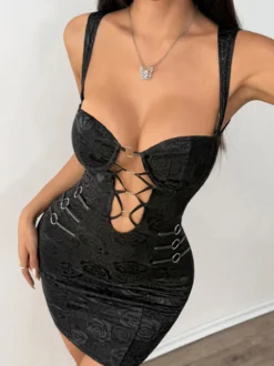 Robe de soirée noire à pois sans manches bretelles décolleté sans bonnets robe d'été