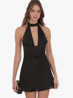 Robe de soirée noire sans manches dos nu mini-robe d'été à bretelles
