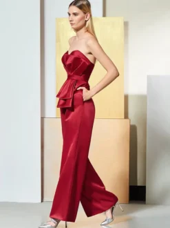 Robe de soirée plissée en tissu satiné combinaison à col en cœur longueur au sol robes de soirée formelles plissées