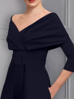 Robe de soirée pour la mère de la mariée décolleté conçu manches 3/4 combinaison ceinture longueur au sol robes d'invitées de mariage