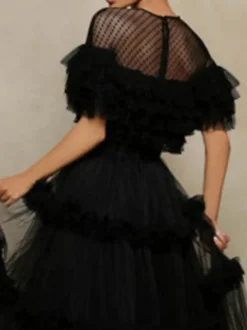 Robe de soirée princesse coupe princesse col bijou tulle longueur au sol à volants robes de soirée formelles