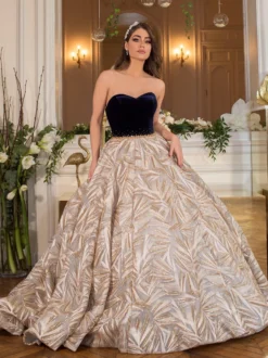 Robe de soirée princesse silhouette bustier avec traîne sans manches fermeture éclair paillettes tulle robes de soirée sociales