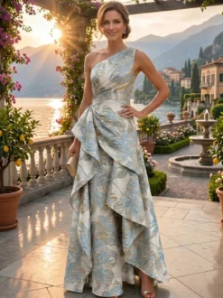 Robe de soirée robe de bal asymétrique robe longue sans manches à fermeture éclair plissée en polyester pour les fêtes.