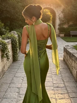 Robe de soirée robe de bal bretelles col en satin robe de cérémonie