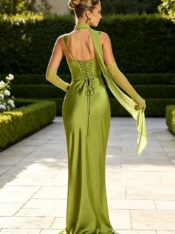Robe de soirée robe de bal bretelles col en satin robe de cérémonie