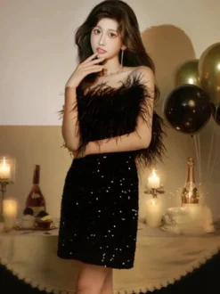 Robe de soirée robe de bal bustier courte sans manches fermeture éclair plumes polyester robes de dîner formelles
