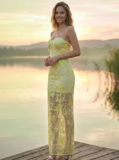 Robe de soirée robe de bal bustier en dentelle robe longue à sequins robe de dîner formelle