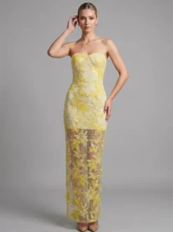 Robe de soirée robe de bal bustier en dentelle robe longue à sequins robe de dîner formelle