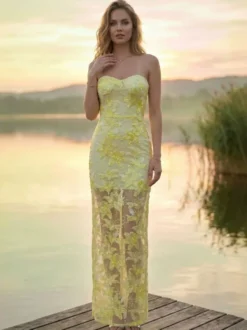 Robe de soirée robe de bal bustier en dentelle robe longue à sequins robe de dîner formelle