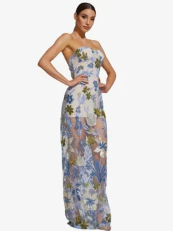 Robe de soirée robe de bal bustier longue sans manches fermeture éclair sequins dentelle robe de fête