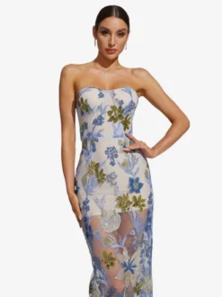 Robe de soirée robe de bal bustier longue sans manches fermeture éclair sequins dentelle robe de fête