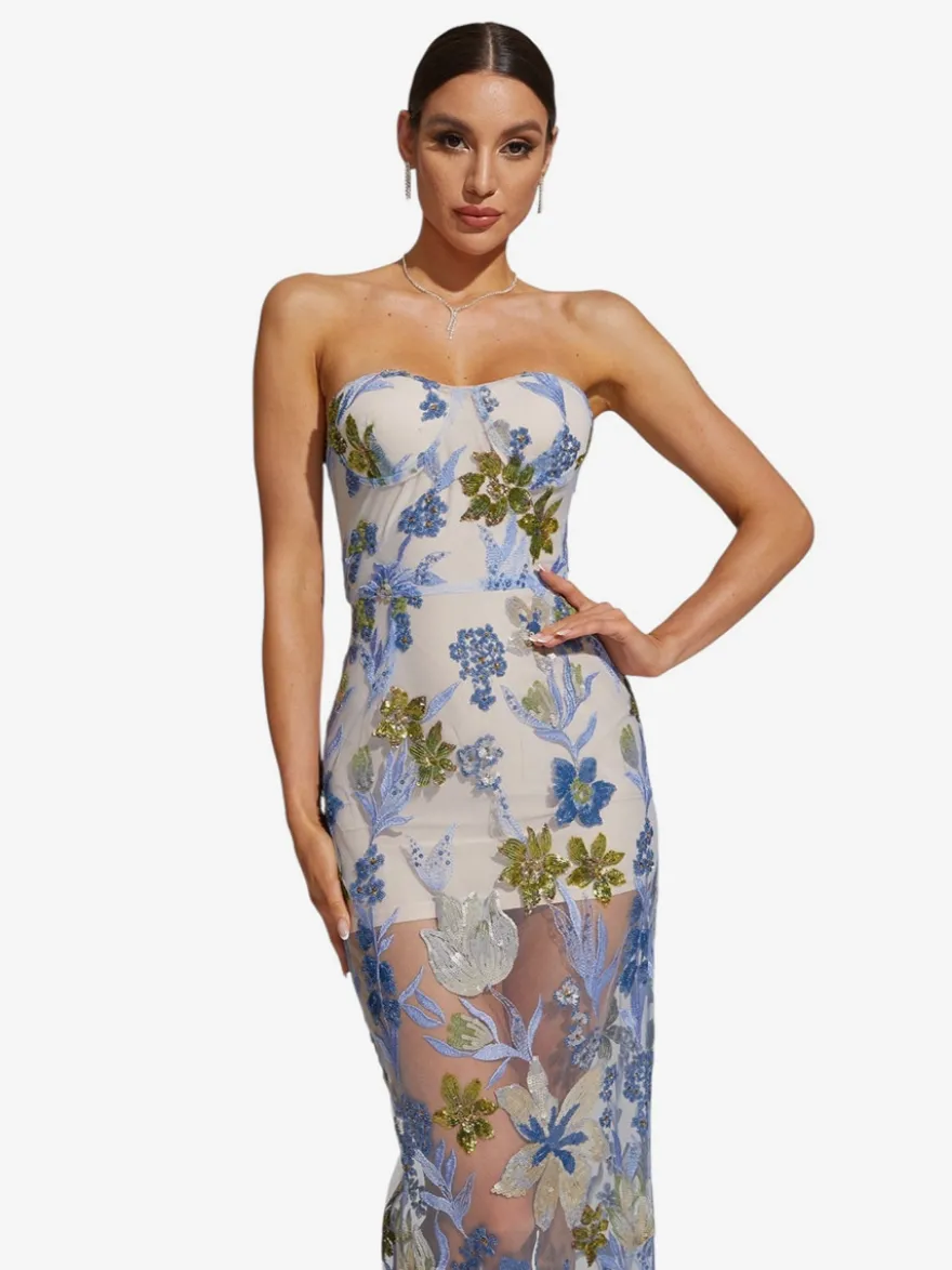 Robe de soirée robe de bal bustier longue sans manches fermeture éclair sequins dentelle robe de fête