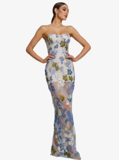 Robe de soirée robe de bal bustier longue sans manches fermeture éclair sequins dentelle robe de fête