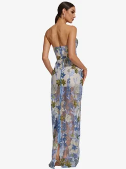 Robe de soirée robe de bal bustier longue sans manches fermeture éclair sequins dentelle robe de fête