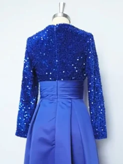 Robe de soirée robe de bal col bijou tissu satiné longueur thé paillettes robes de soirée formelles