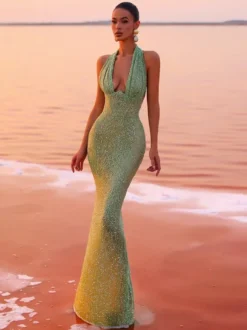 Robe de soirée robe de bal col en V en polyester longueur au sol robes de soirée formelles