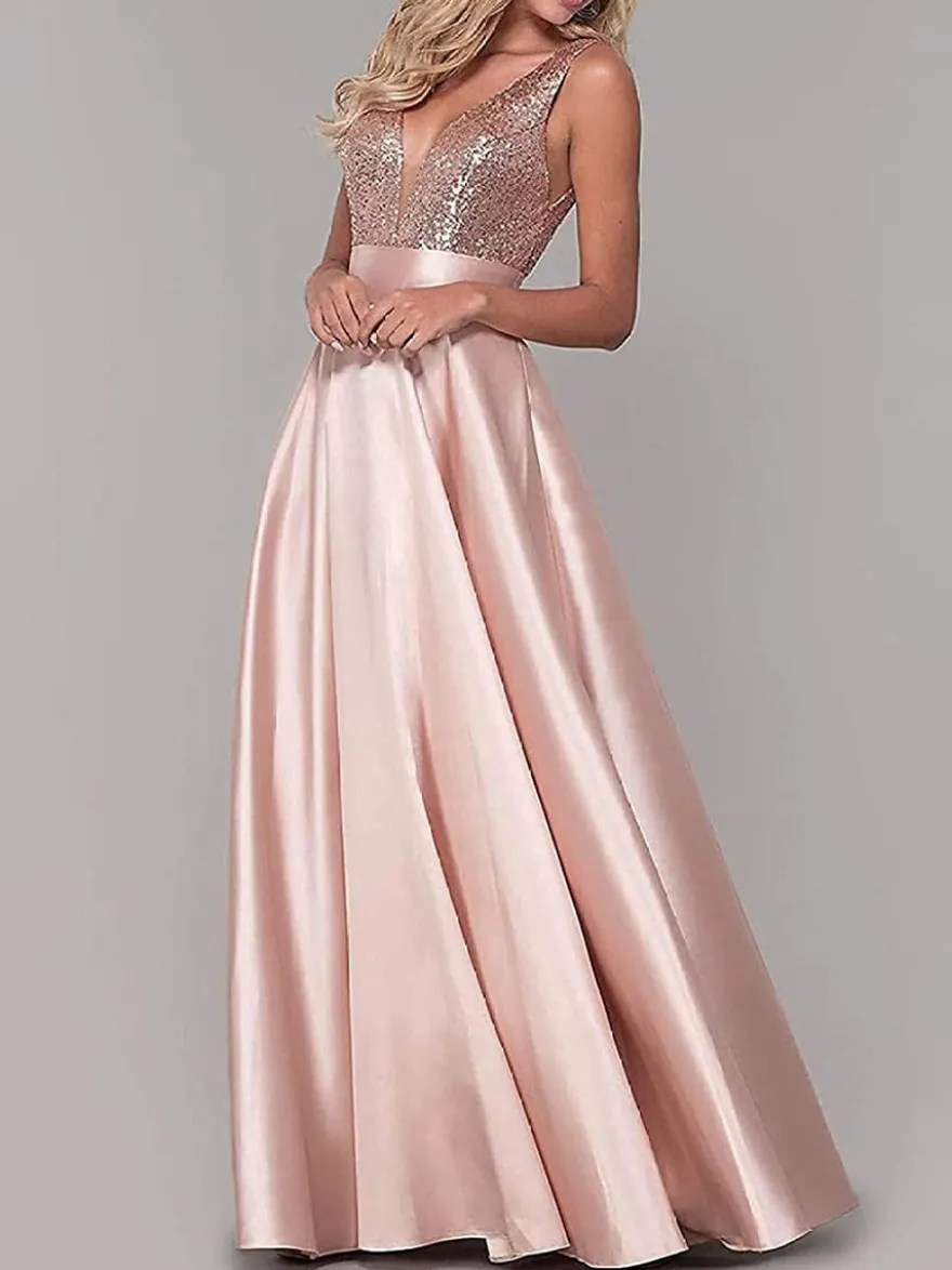 Robe de soirée robe de bal col V jupe plissée au sol