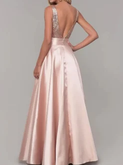 Robe de soirée robe de bal col V jupe plissée au sol