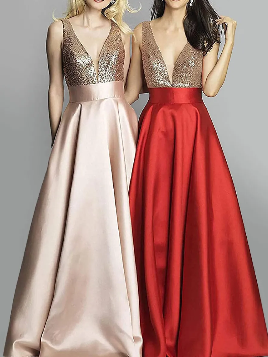 Robe de soirée robe de bal col V jupe plissée au sol