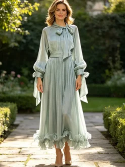 Robe de soirée robe de bal décolleté travaillé nœuds en crêpe robe de soirée formelle