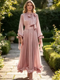 Robe de soirée robe de bal décolleté travaillé nœuds en crêpe robe de soirée formelle