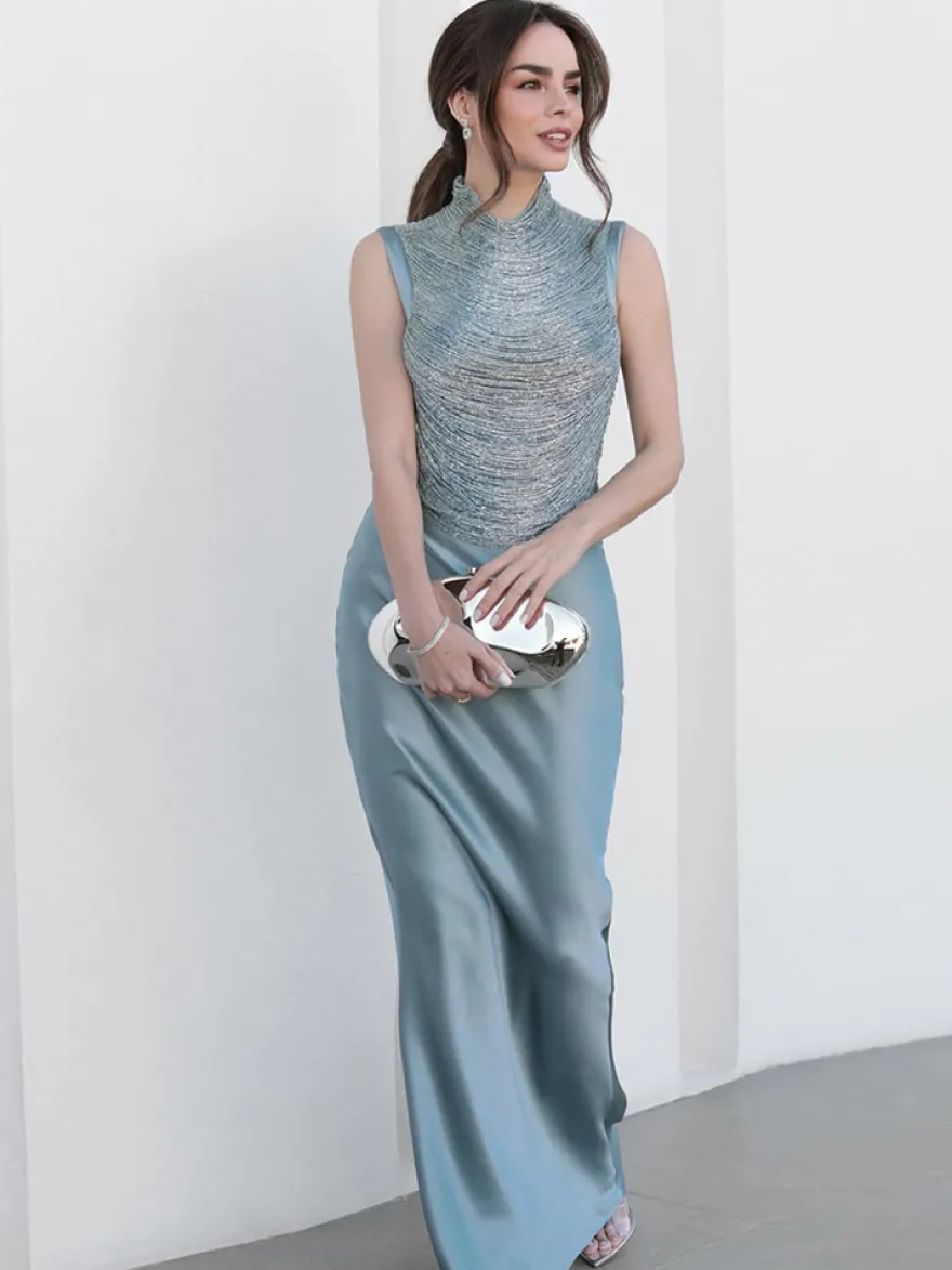 Robe de soirée robe de bal décolleté travaillé en polyester longue jusqu'au sol franges robe de cérémonie
