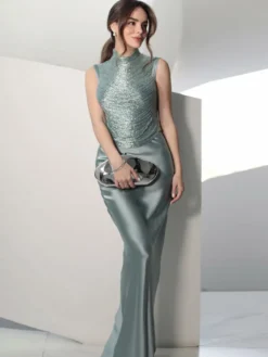 Robe de soirée robe de bal décolleté travaillé en polyester longue jusqu'au sol franges robe de cérémonie