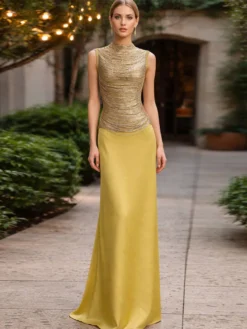 Robe de soirée robe de bal décolleté travaillé en polyester longue jusqu'au sol franges robe de cérémonie