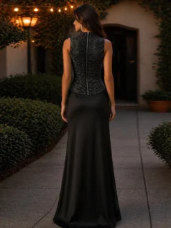 Robe de soirée robe de bal décolleté travaillé en polyester longue jusqu'au sol franges robe de cérémonie