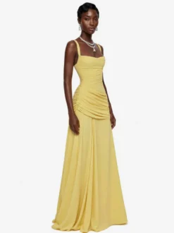 Robe de soirée robe de bal décolleté travaillé en polyester longue jusqu'au sol plissée robe de soirée formelle