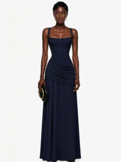 Robe de soirée robe de bal décolleté travaillé en polyester longue jusqu'au sol plissée robe de soirée formelle