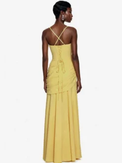 Robe de soirée robe de bal décolleté travaillé en polyester longue jusqu'au sol plissée robe de soirée formelle