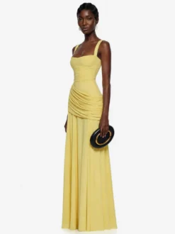 Robe de soirée robe de bal décolleté travaillé en polyester longue jusqu'au sol plissée robe de soirée formelle