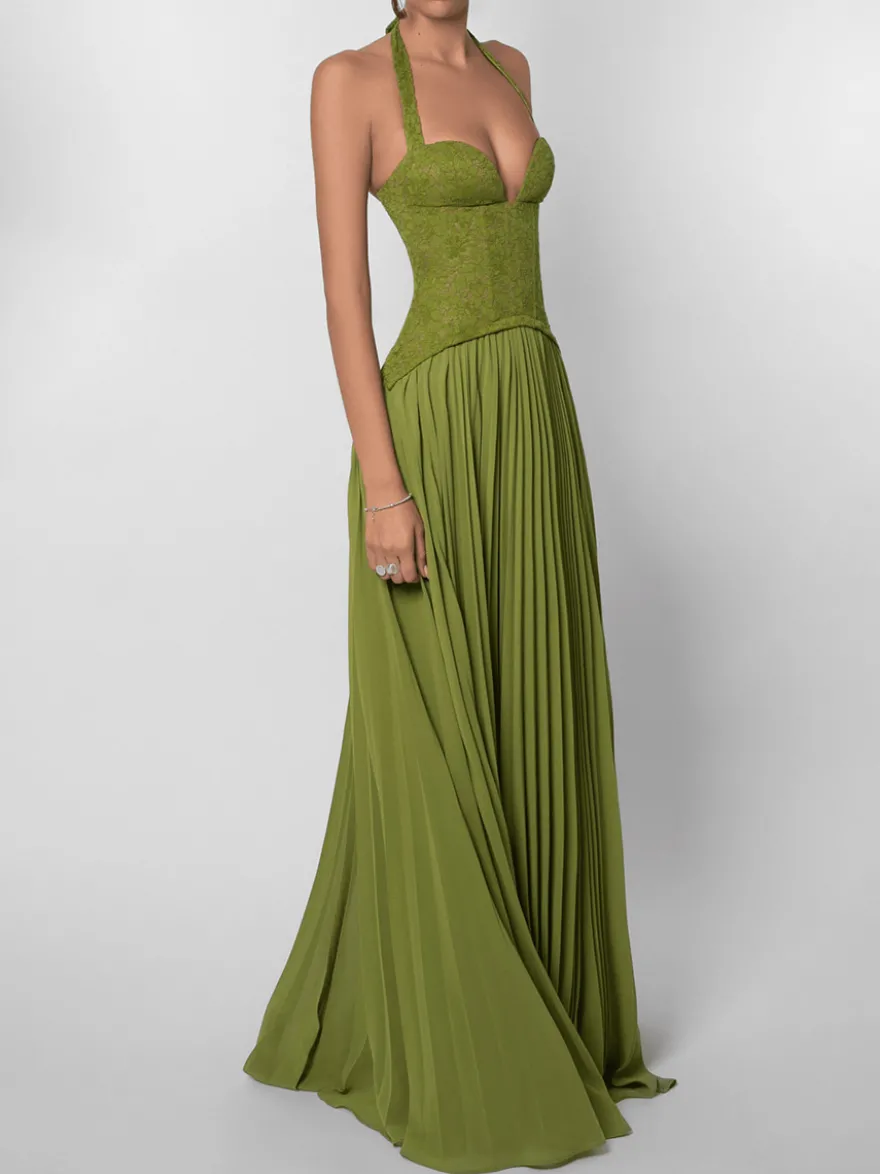 Robe de soirée robe de bal décolleté en cœur dentelle avec traîne plissée robe de cérémonie