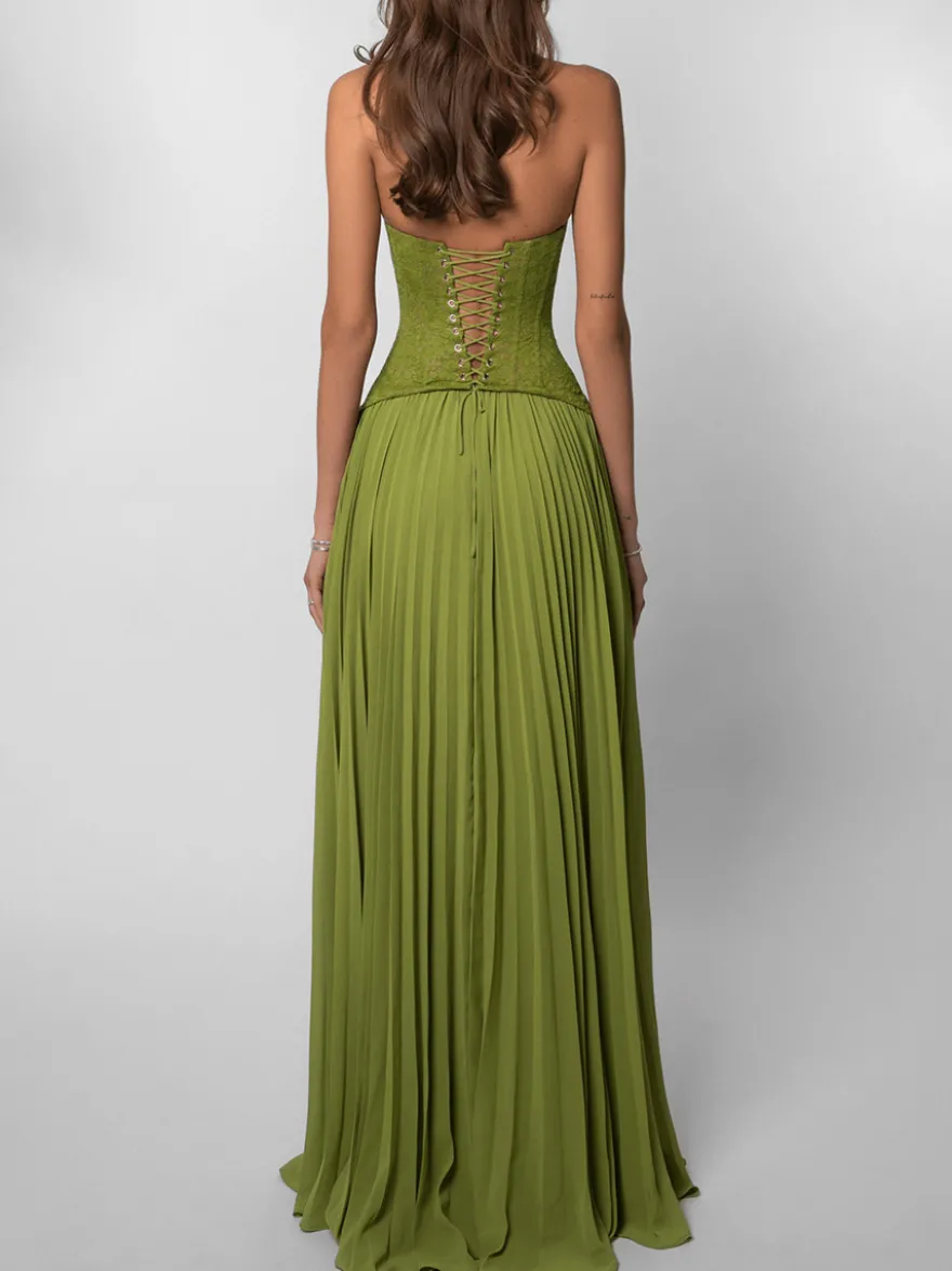 Robe de soirée robe de bal décolleté en cœur dentelle avec traîne plissée robe de cérémonie