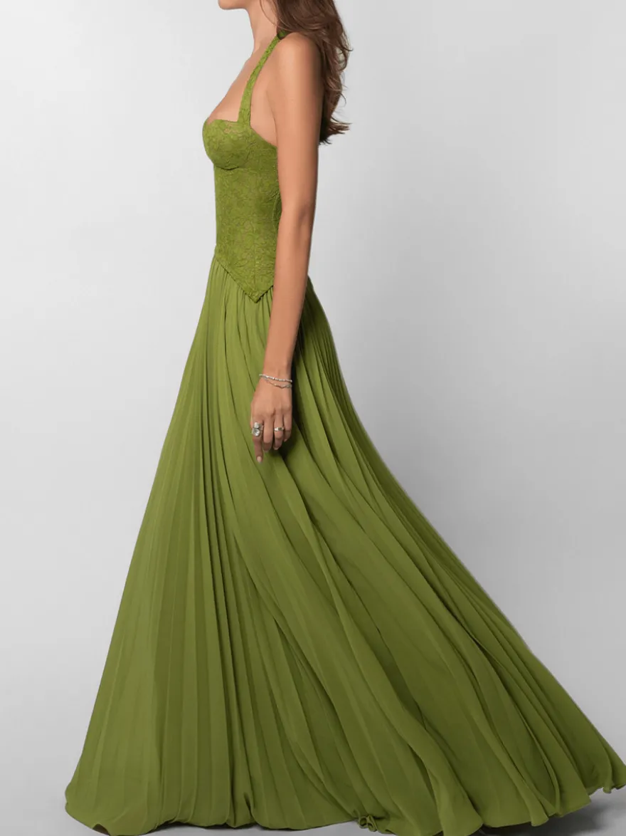 Robe de soirée robe de bal décolleté en cœur dentelle avec traîne plissée robe de cérémonie
