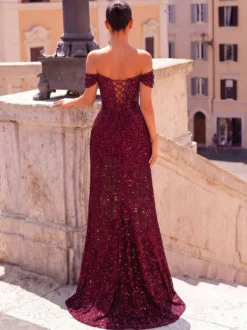 Robe de soirée robe de bal épaules dénudées polyester sequins robe de cocktail