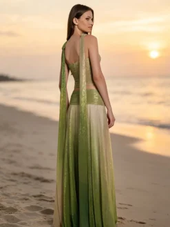Robe de soirée robe de bal sans manches en polyester robe de cérémonie.