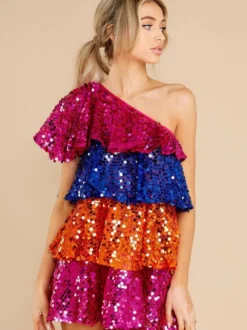 Robe de soirée rose à sequins sans manches moulante et sexy