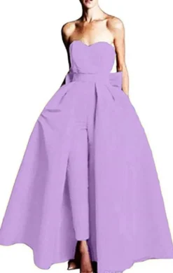 Robe de soirée rouge bustier tissu de satin 2 pièces combi-pantalon et jupe
