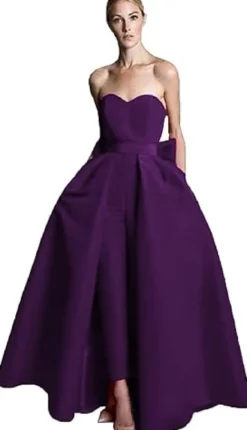 Robe de soirée rouge bustier tissu de satin 2 pièces combi-pantalon et jupe