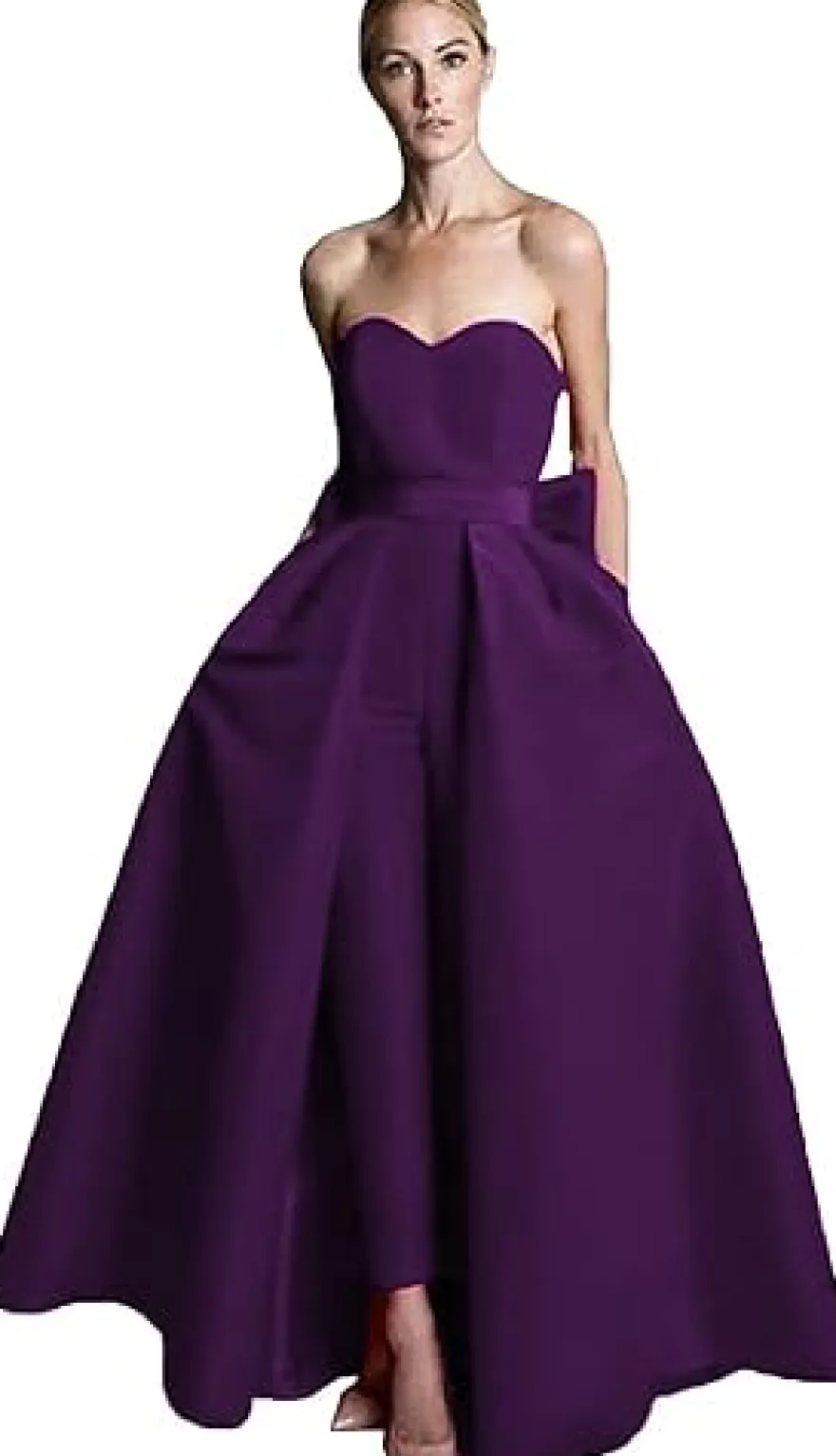 Robe de soirée rouge bustier tissu de satin 2 pièces combi-pantalon et jupe