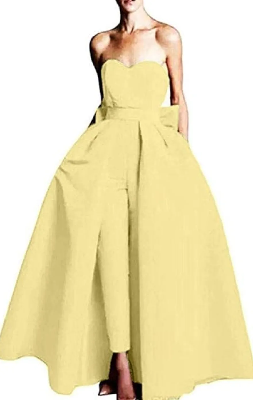 Robe de soirée rouge bustier tissu de satin 2 pièces combi-pantalon et jupe